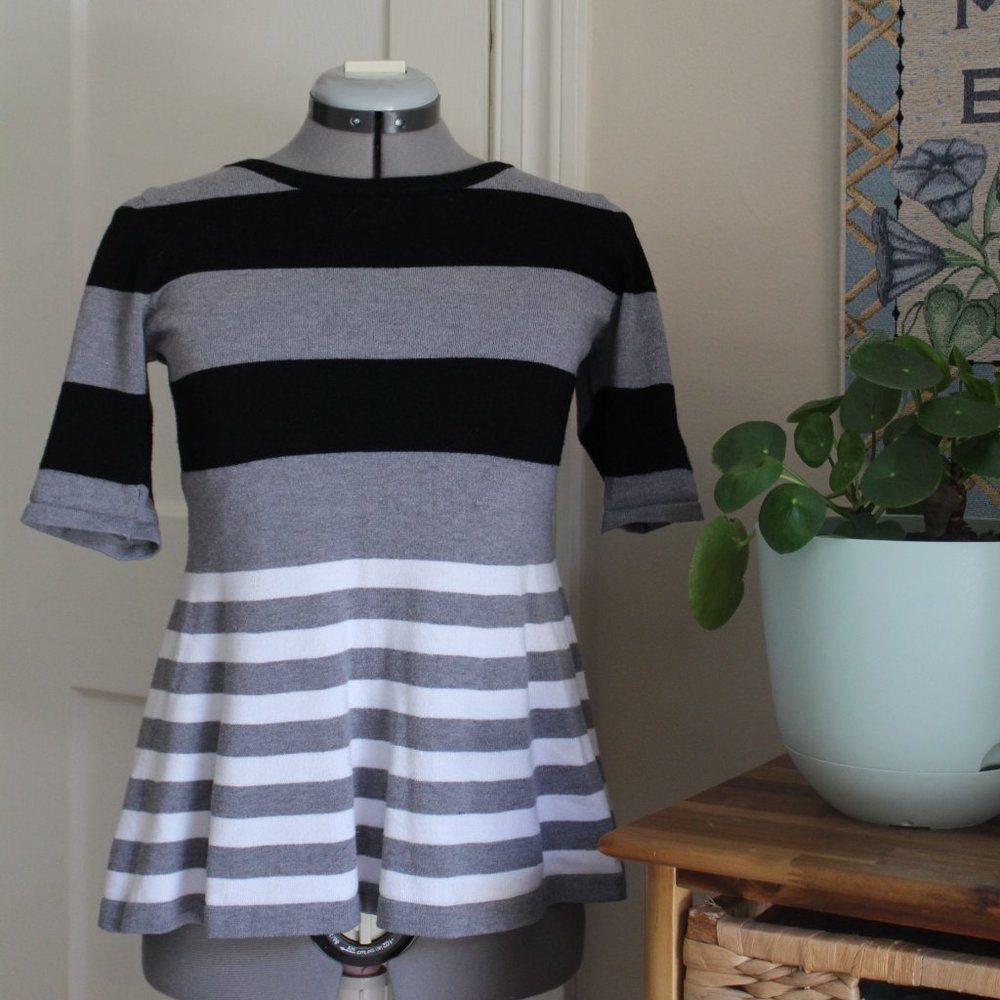 Striped Quarter Length Peplum Sweater